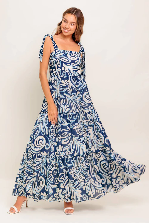 Island Serenade Navy Woven Maxi Dress